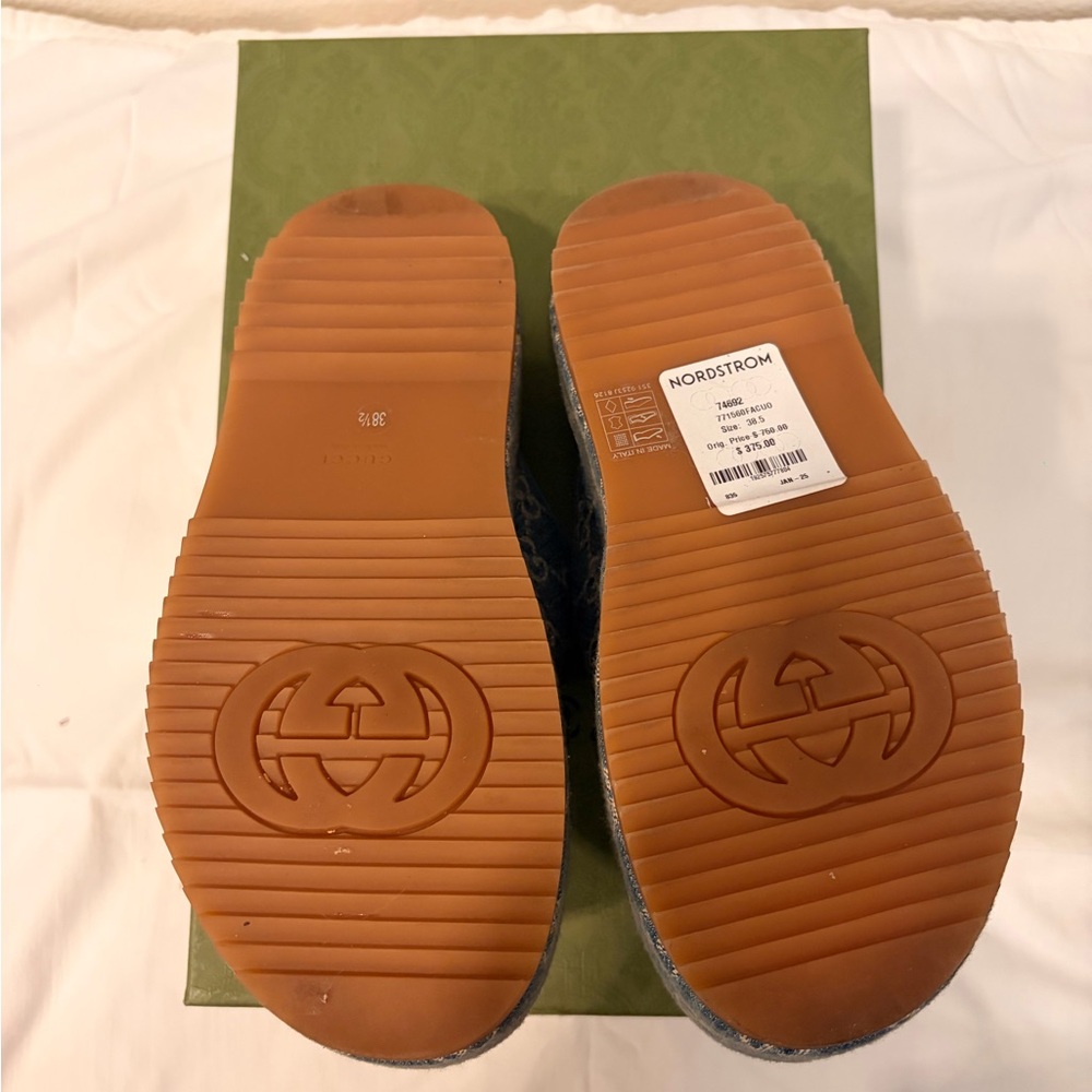 Gucci Light Blue Denim GG Crossband Slide Sandals - Picture 4 of 6